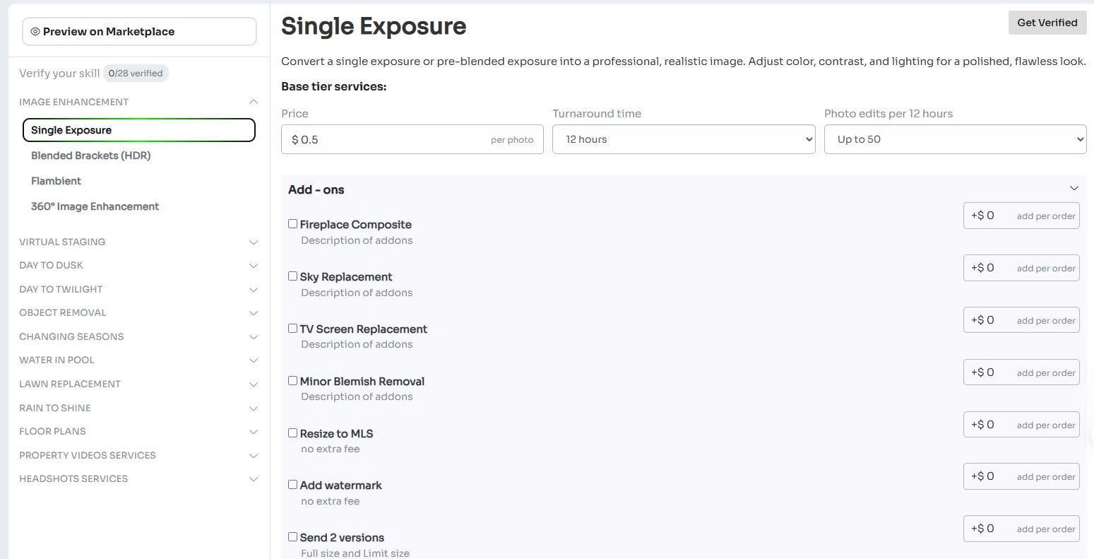 Price and time setting interface